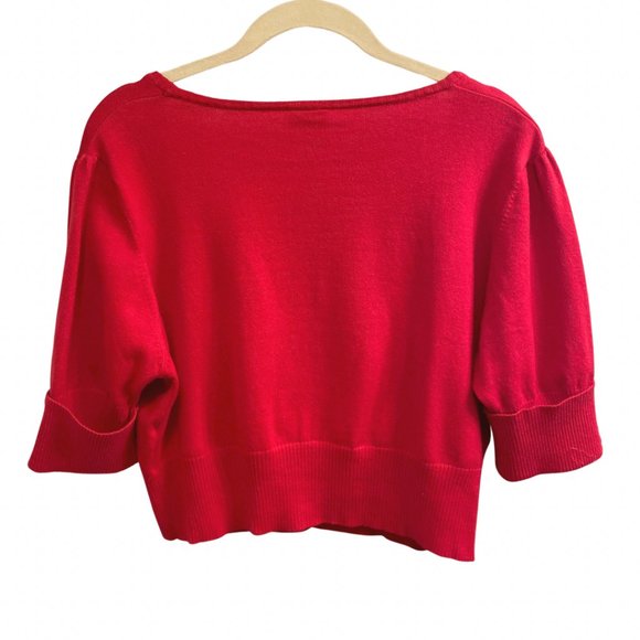 Faded Glory cropped v-neck 1/2 sleeve red cardigan button detail. Women's 12-14 - Picture 2 of 6